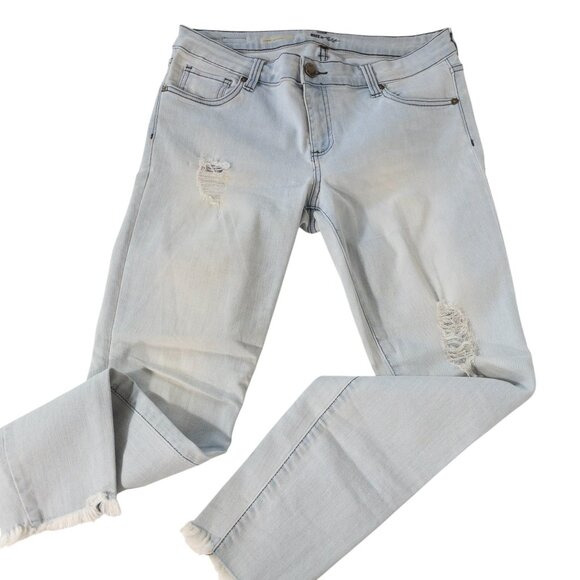 Kut from the Kloth Ankle Skinny White Light Blue Denim SZ 10 Raw Hem 28" L - Picture 5 of 13